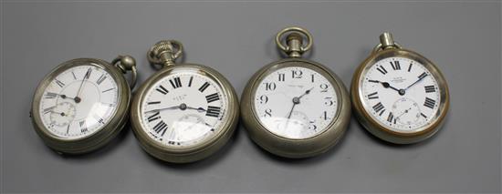 Four assorted base metal pocket watches, Elgin, Kays, New Era and unsigned